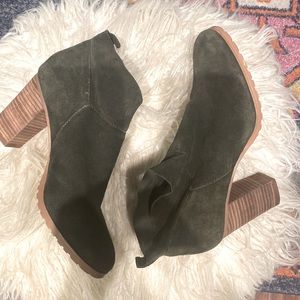 Olive suede booties size 8